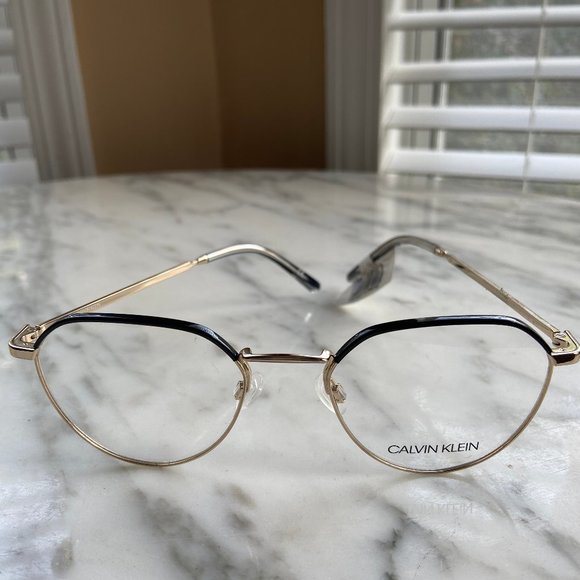 Calvin Klein Unisex Eyeglasses Gold/Black Frame w/Clear Lens - Picture 1 of 3